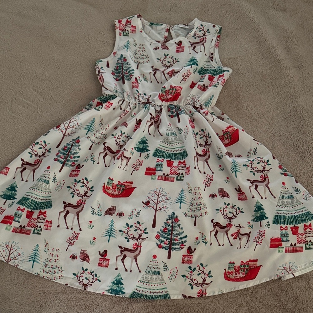 PatPat White Dress with Festive Print